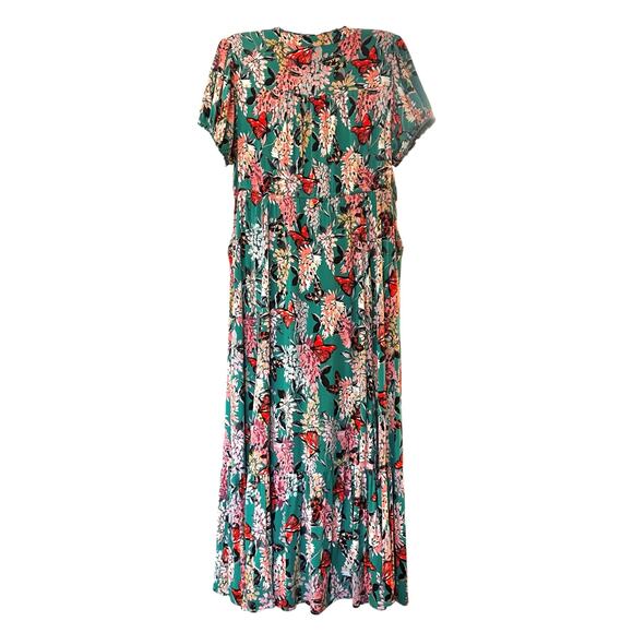 Torrid Women's Green Floral Short Sleeve Button Pintuck Maxi Dress SZ 1 (14/16) - Picture 2 of 11